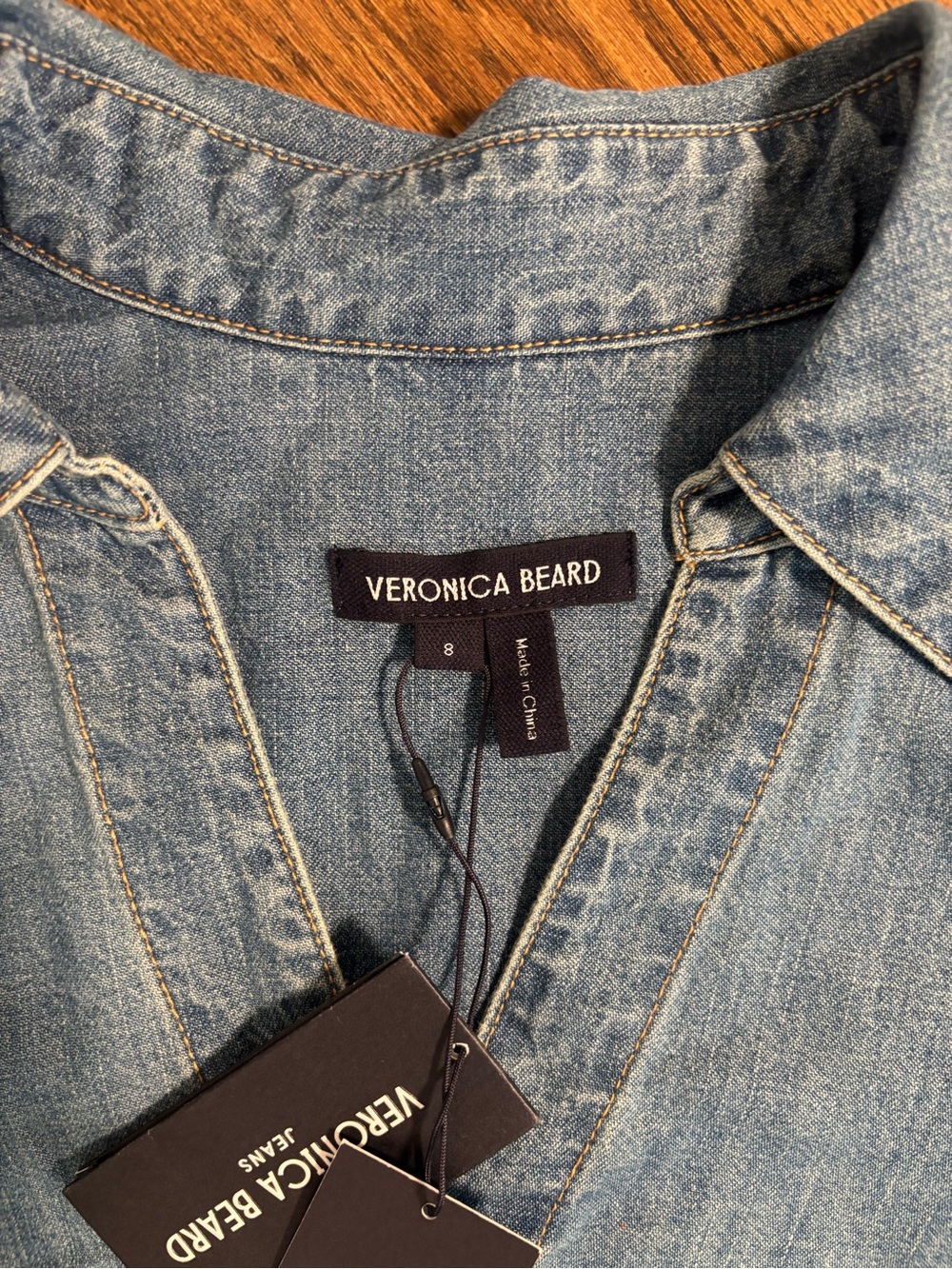 Veronica Beard | Timothy Twist Hem Denim Shirt- Light Blue - Picture 9 of 11